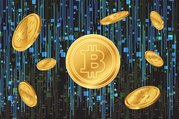 Monedas digitales de Bitcoin en el espacio virtual