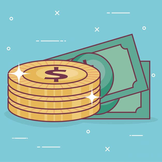 monedas de dinero con billetes