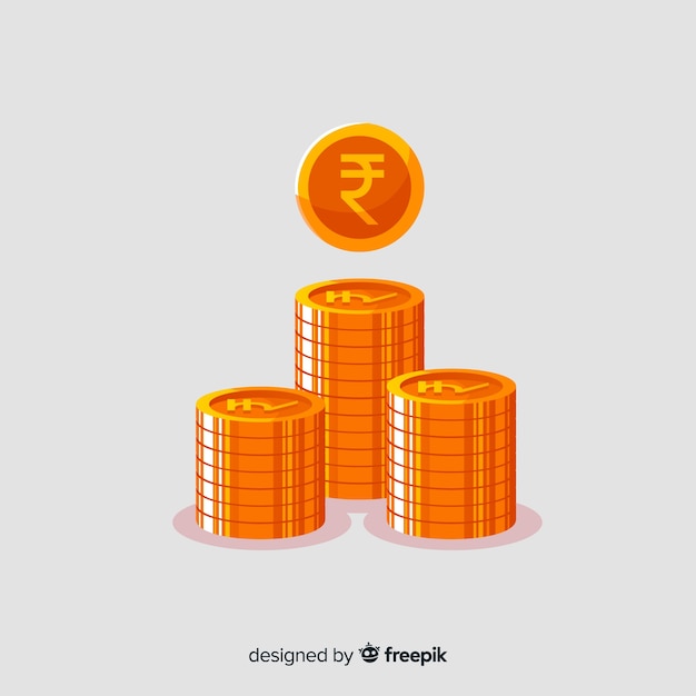 Monedas doradas de rupias indias apiladas 