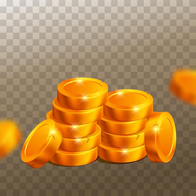 Monedas de oro en efectivo dinero en pilas