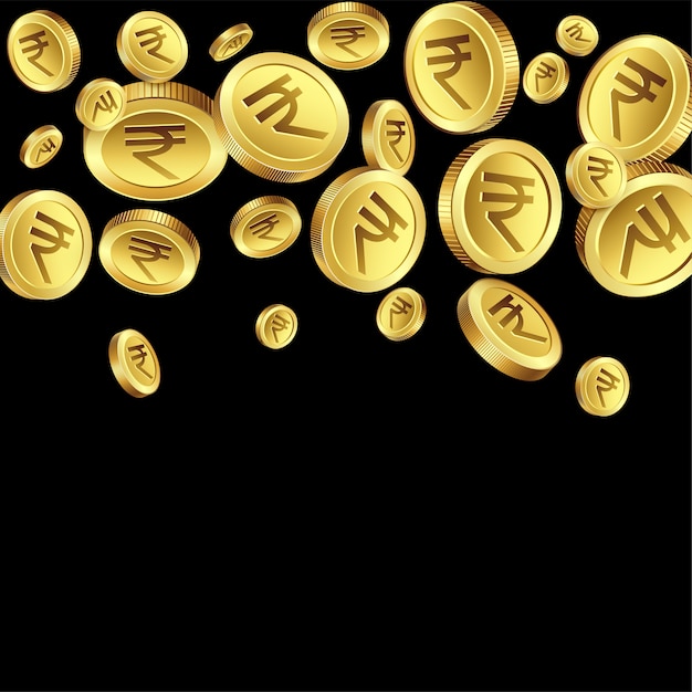 Monedas de oro de la rupia en fondo negro