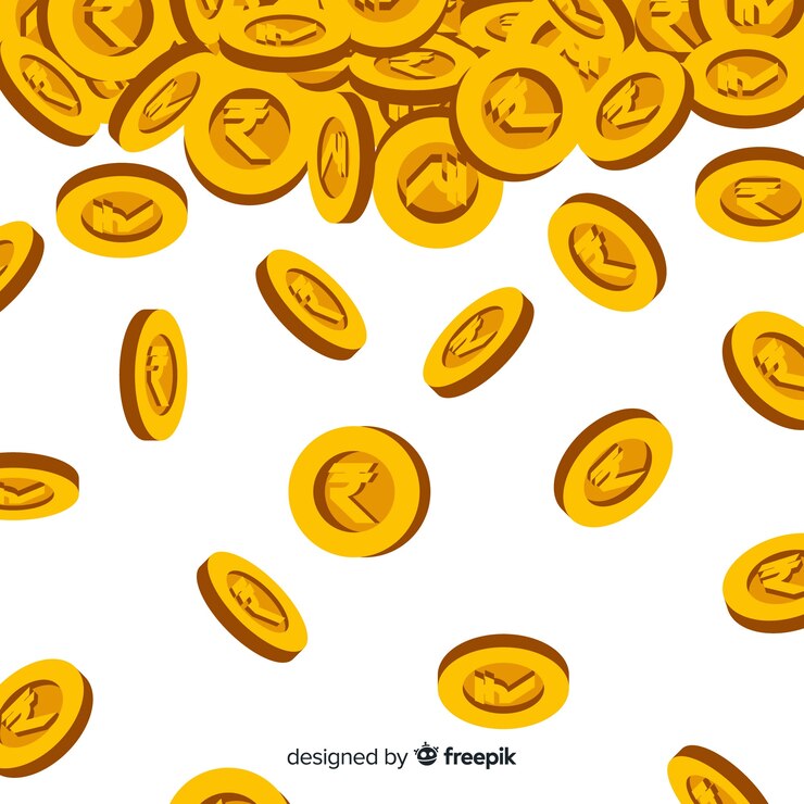Vector gratuito las monedas de rupias indias caen en el fondo