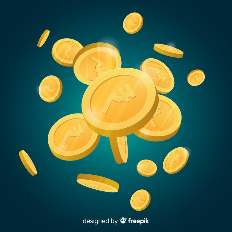 Vector gratuito las monedas de rupias indias caen en el fondo