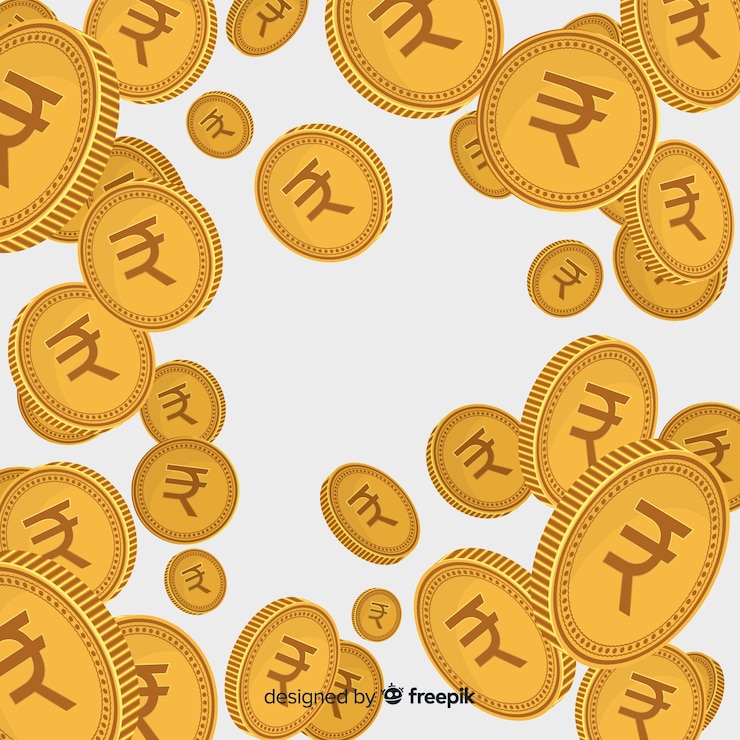 Vector gratuito las monedas de rupias indias caen en el fondo