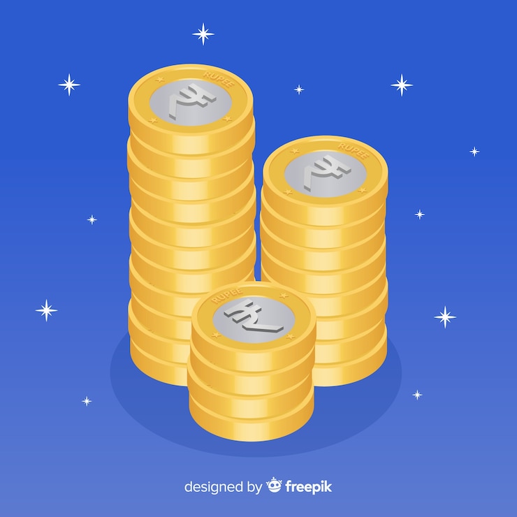 Vector gratuito monedas de rupias indias doradas apiladas