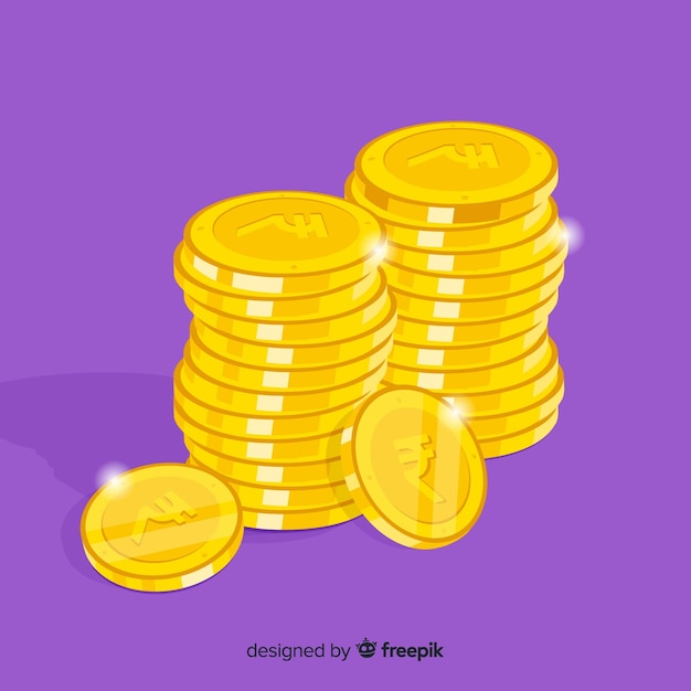 Monedas de rupias indias doradas y apiladas
