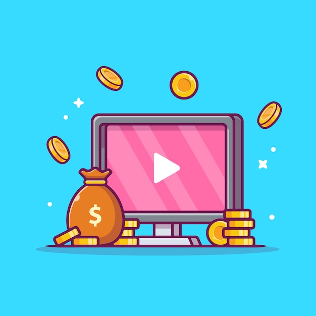 Monetizar anuncios videos cartoon icon illustration.