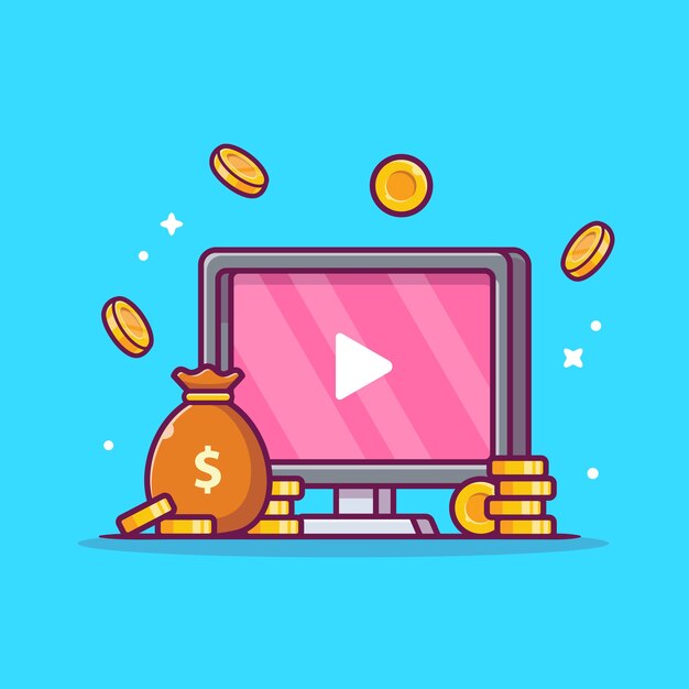 Monetizar anuncios Videos Cartoon Icon Illustration.