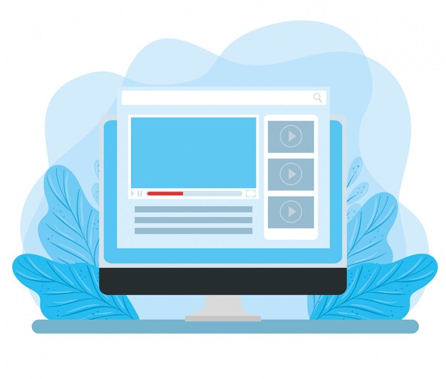 Monitor de la computadora con página web y diseño de ilustración de decoración de hojas