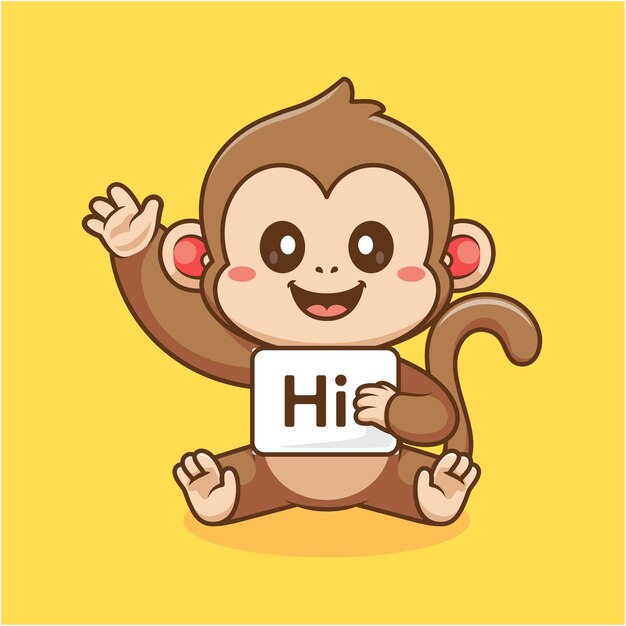 Monkey Cute Holding Hi Banner Cartoon Icono vectorial Ilustración Icono de la naturaleza animal Concepto aislado