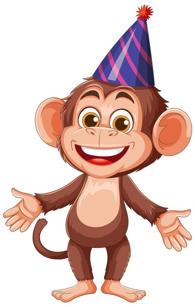 Un mono alegre con una ilustración de sombrero de fiesta