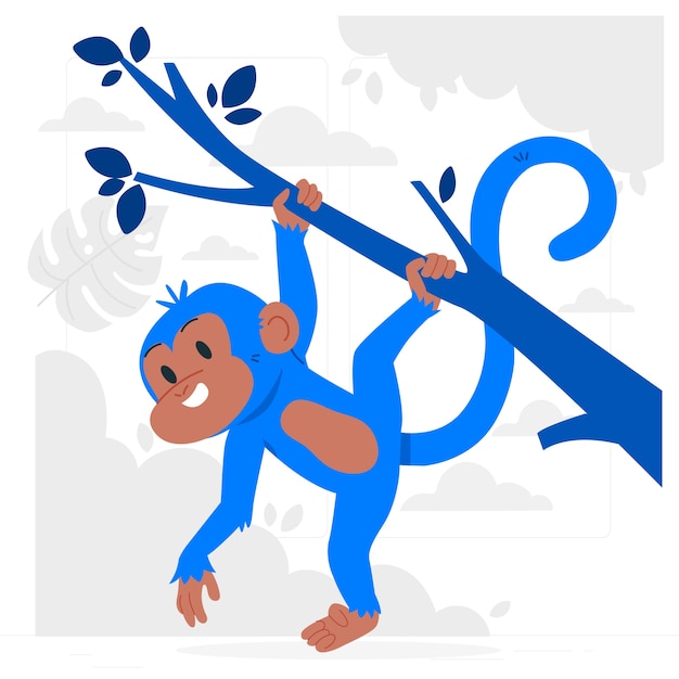 Vector gratuito mono colgando de la ilustración del concepto de árbol
