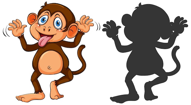 Vector gratuito mono de dibujos animados con su silueta
