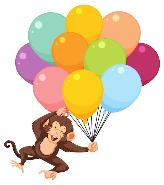 Mono flotando con globos de colores