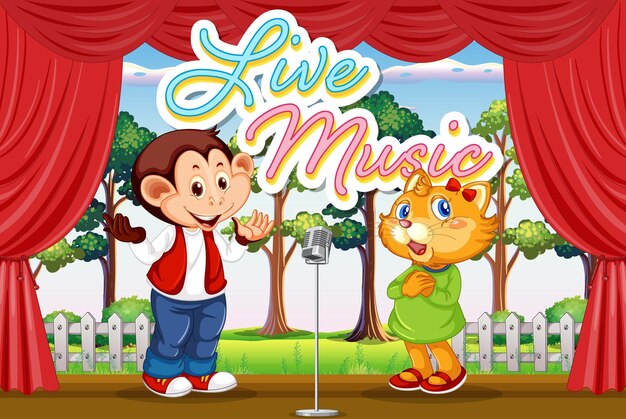 Mono y gato cantando en el escenario.