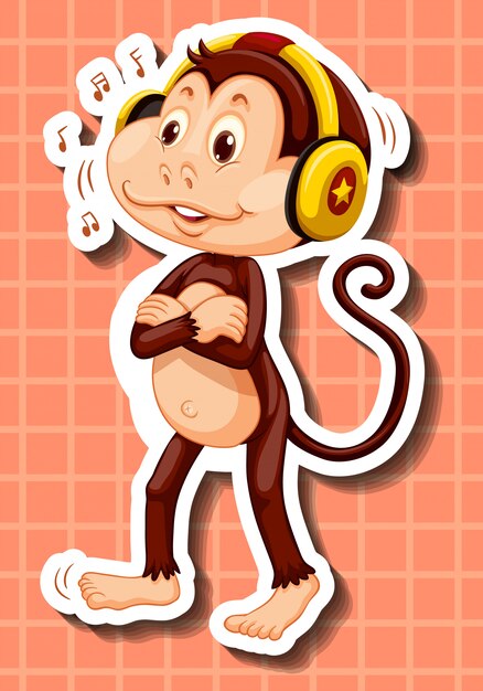 Mono lindo escuchando música en auriculares