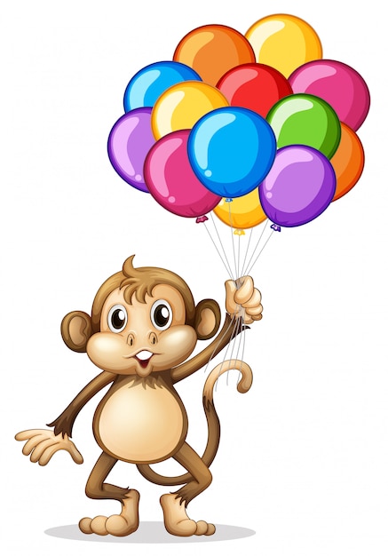 Vector gratuito mono lindo con globos de colores