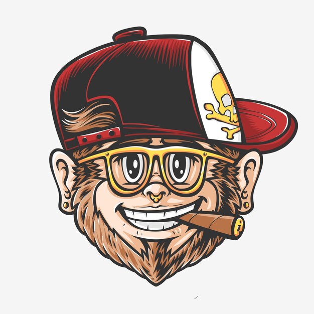 un mono lindo con una gorra roja vector