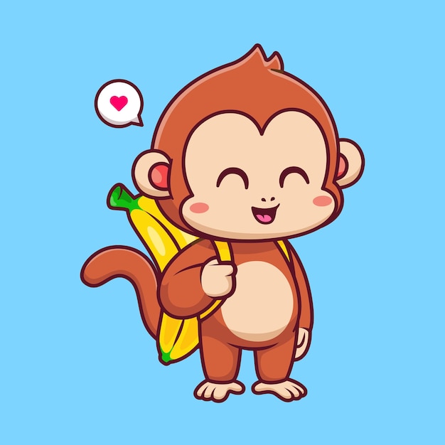 Mono lindo con ilustración de icono de vector de dibujos animados de bolsa de plátano. Concepto de icono de naturaleza animal aislado