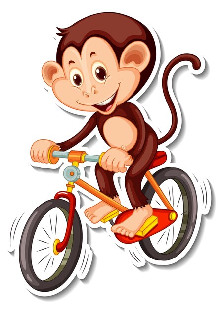 Mono monta un personaje de dibujos animados en bicicleta pegatina