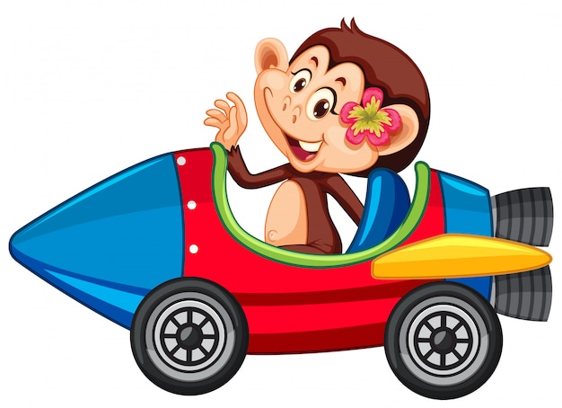 Mono montado en carro cohete de juguete