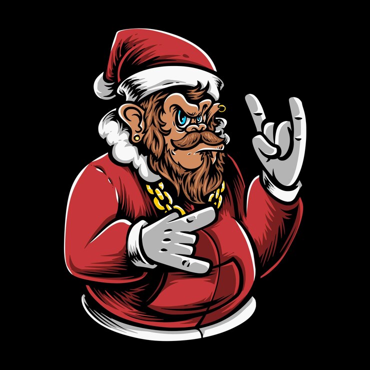 Vector gratuito el mono de santa con un collar de oro vector