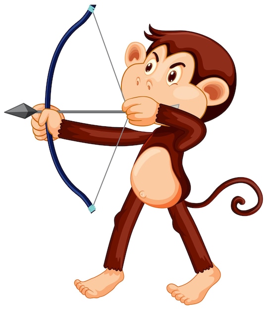 Mono sosteniendo un personaje de dibujos animados de tiro con arco