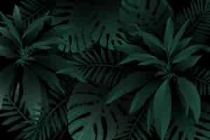 Vector gratuito monocromo verde realista oscuro tropical deja fondo