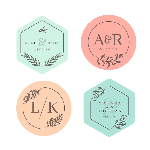 Monogramas de boda en colores pastel
