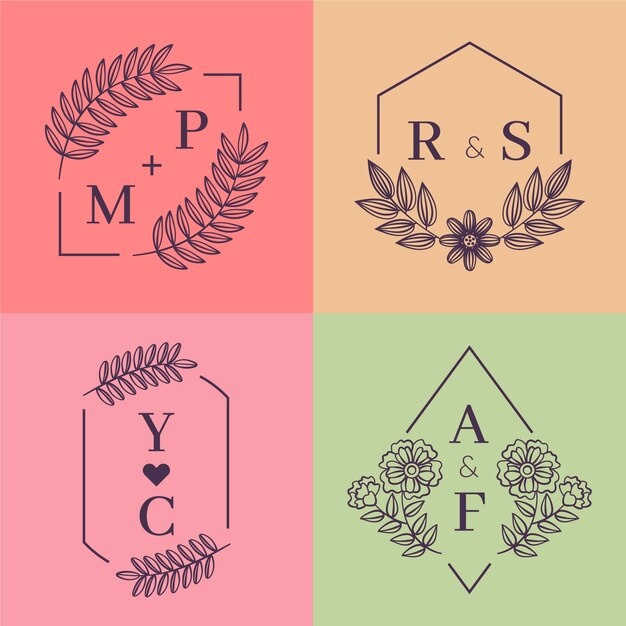 Monogramas de boda coloridos