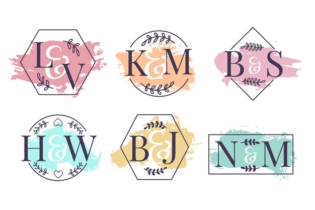 Monogramas de boda coloridos