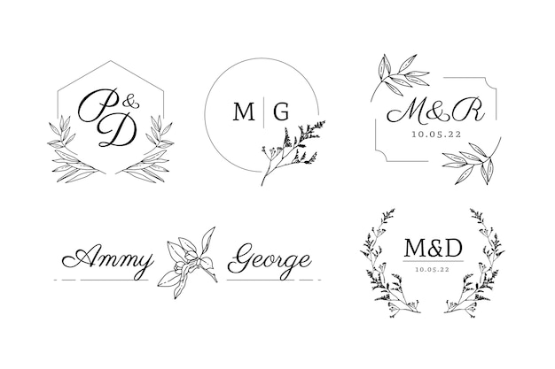 Monogramas de boda de diseño plano lineal.