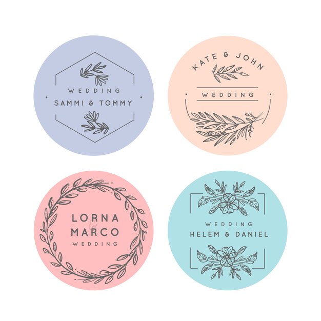 Monogramas de boda minimalistas en colores pastel.