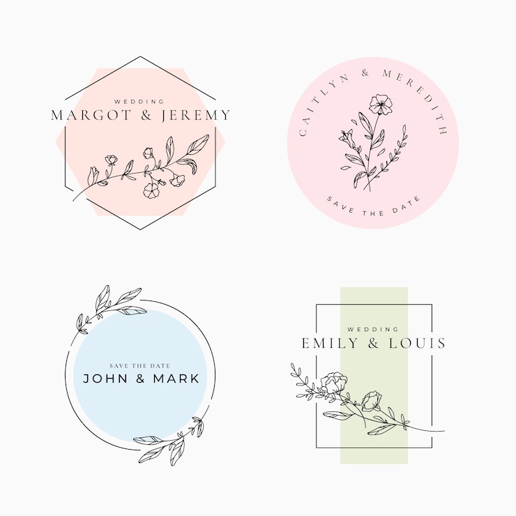 Vector gratuito monogramas de boda minimalistas en colores pastel.