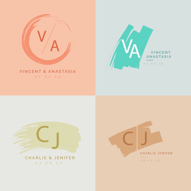 Vector gratuito monogramas de boda minimalistas coloridos en colores pastel