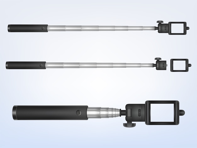 Monopod realista 3d para smartphone, mango plegable. Soporte de teléfono para foto, selfiestick