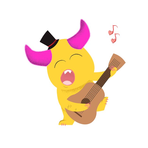 Monstruo lindo de la historieta que toca la guitarra y que canta la canción de amor