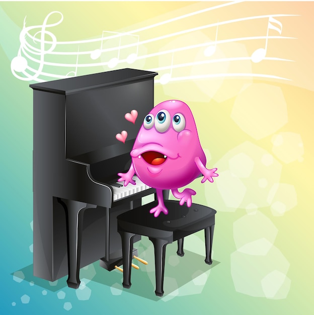 Vector gratuito monstruo rosa tocando el piano