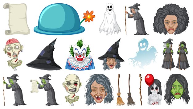 Monstruos de Halloween sobre fondo blanco.