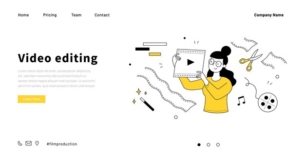 Montaje de animación de aterrizaje de doodle de edición de video