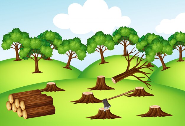 Montañas con árboles cortados