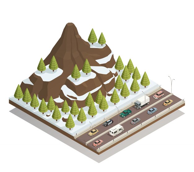 Montañas de invierno paisaje isométrico