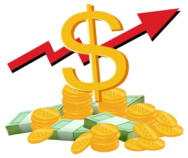 Montón de dinero y símbolo de dólar