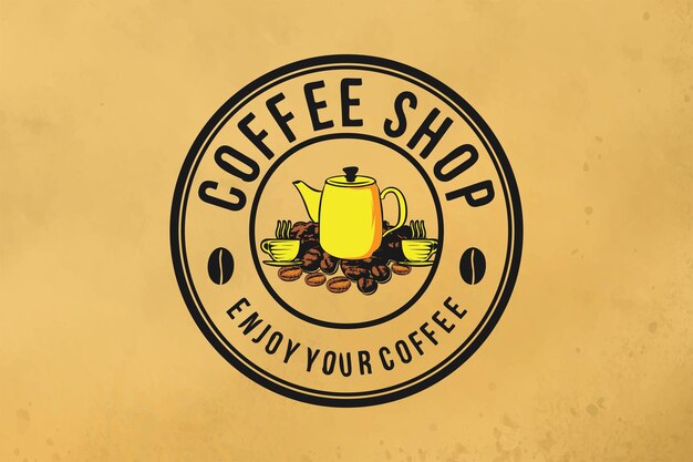 Montón de granos de café y tetera inspiración Diseños de logotipo aislado sobre fondo blanco.