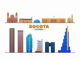 Vector gratuito monumentos de la ciudad de bogotá colombia en fondo blanco ilustración de vector plano concepto de turismo y viajes de negocios con edificios y monumentos famosos imagen para banner o sitio web