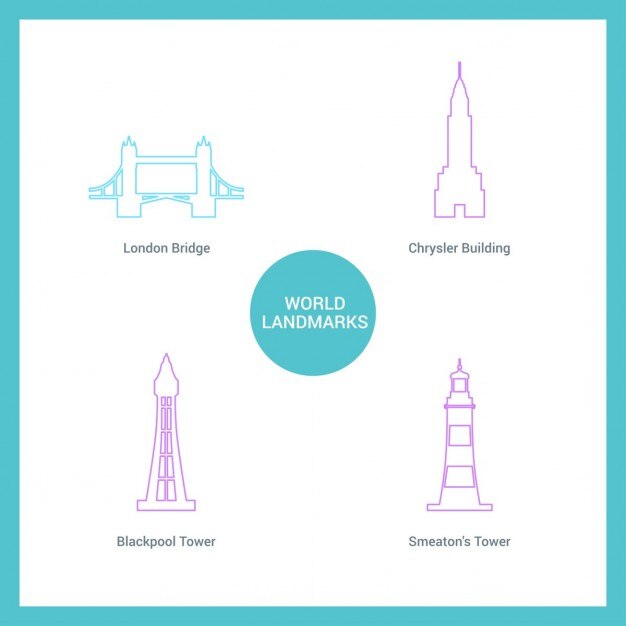 Monumentos diferentes dibujados con líneas
