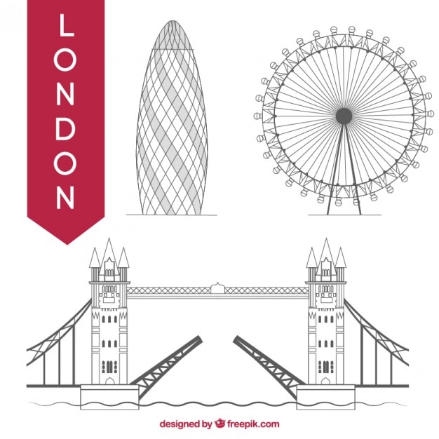 Vector gratuito monumentos londinenses dibujados a mano