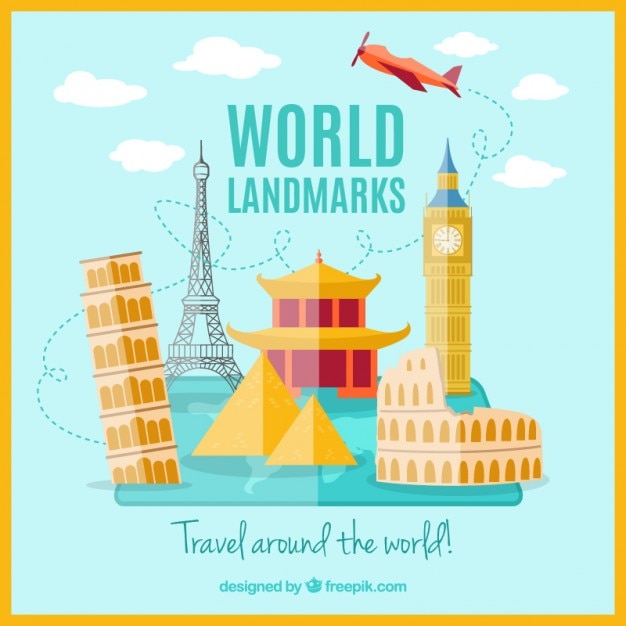 Vector gratuito monumentos del mundo en diseño plano