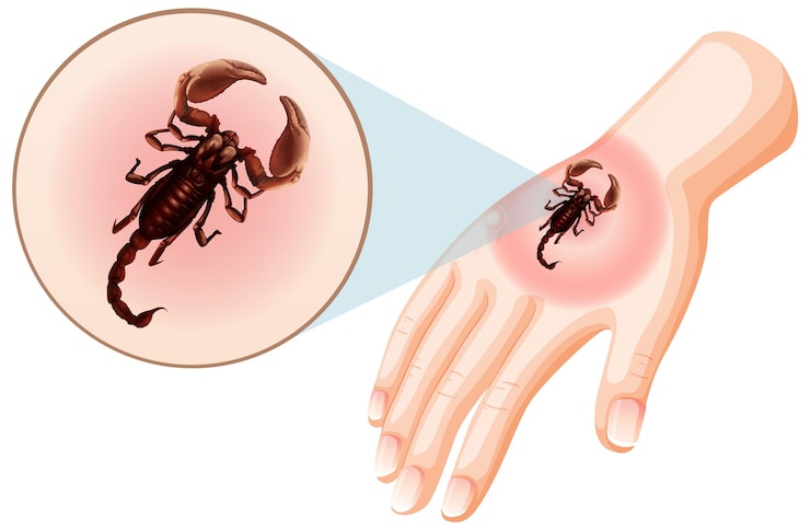 Vector gratuito mordeduras de escorpión picadura en la piel
