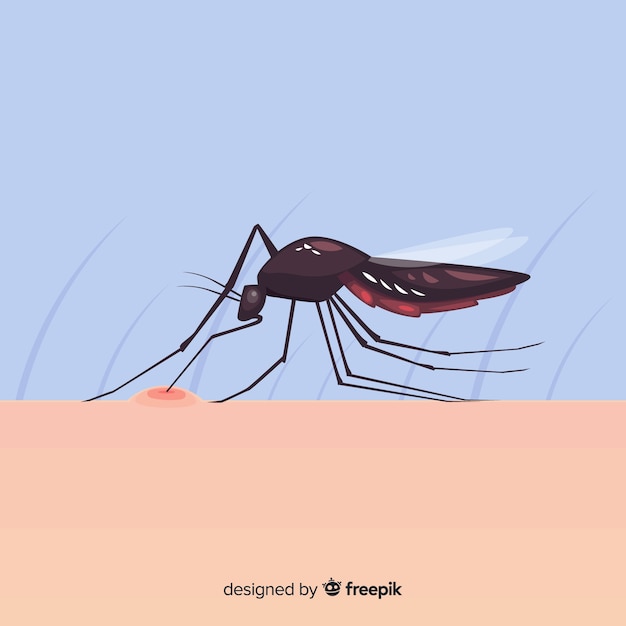 Mosquito picando a una persona con diseño plano